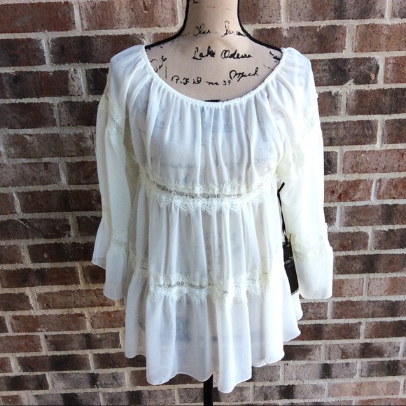 lovestitch Tops - Lovestitch Semi Sheet Lace Accent Top NEW